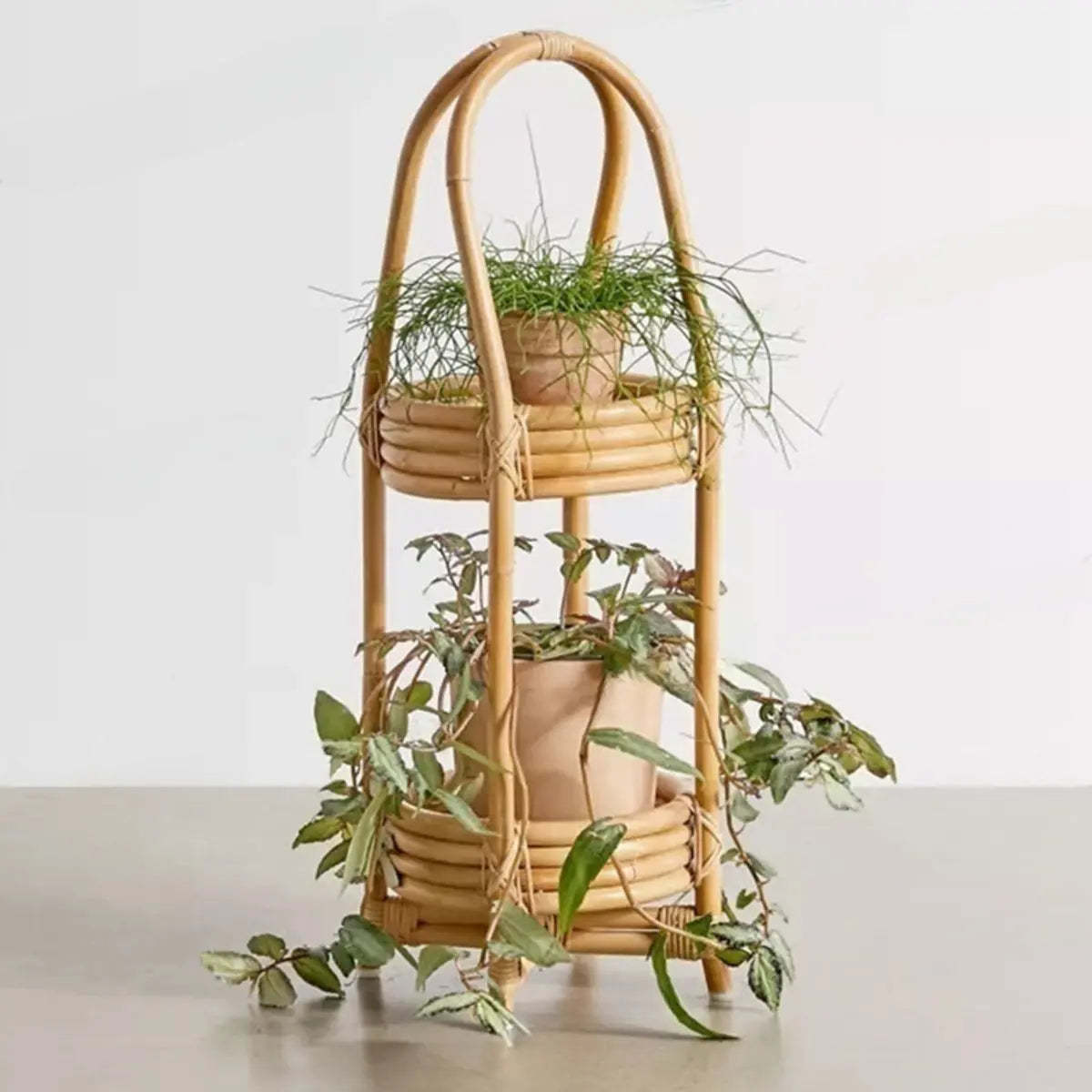 Rustic Arc Natural Wicker Round Plant Stand