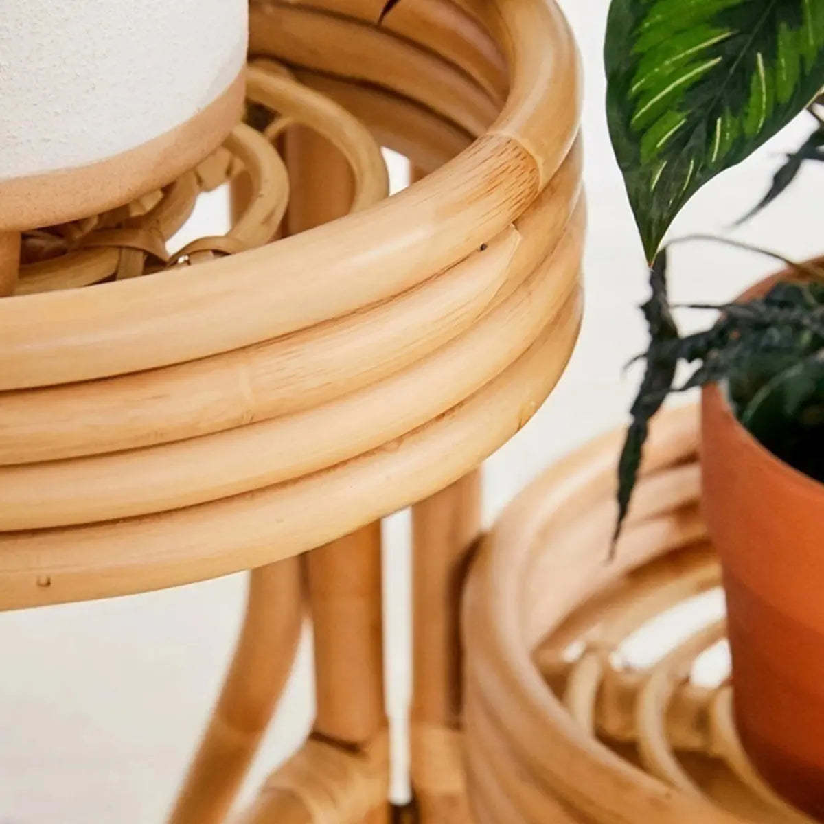 Rustic Arc Natural Wicker Round Plant Stand