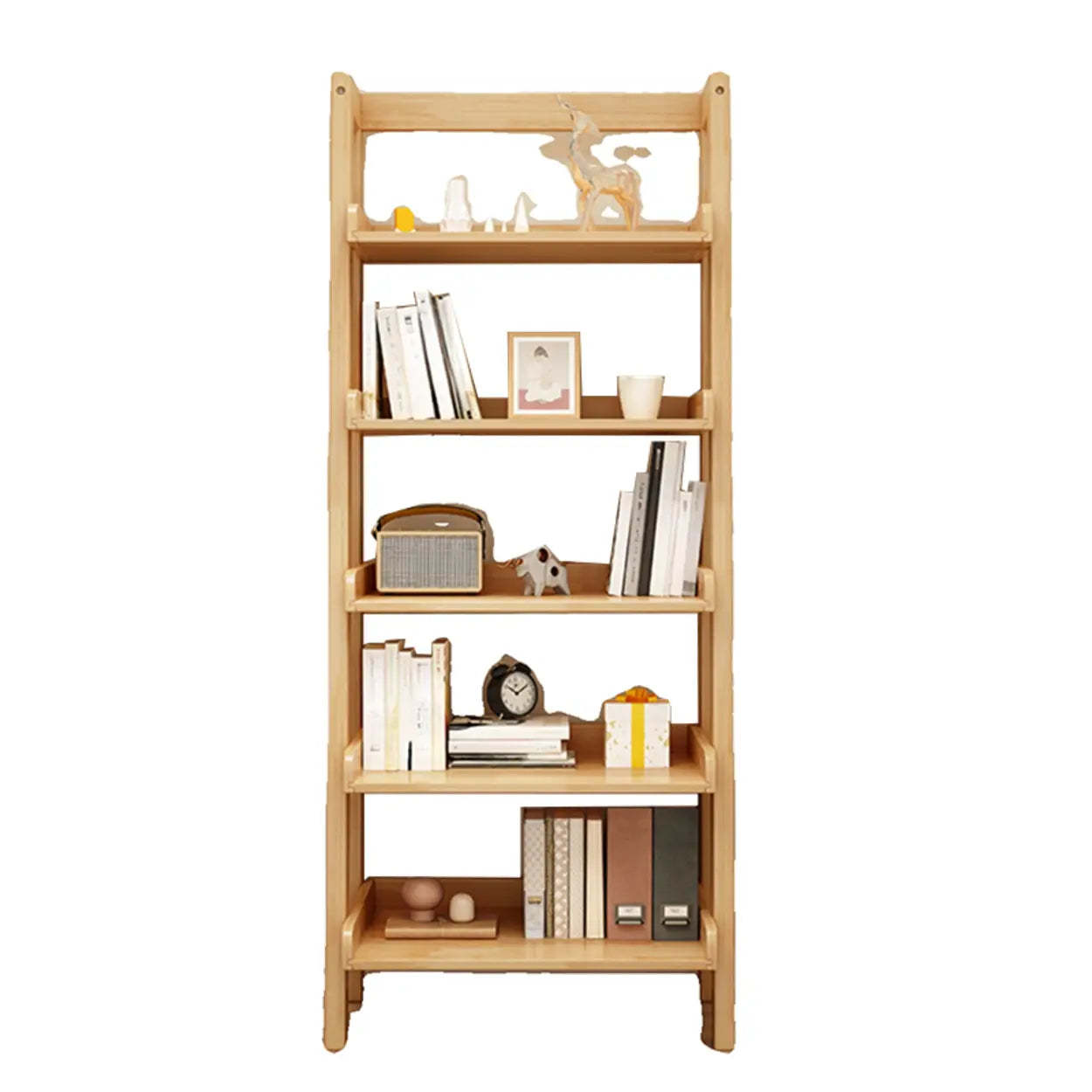 Rustic Ash Wood Ladder Bookshelf — White