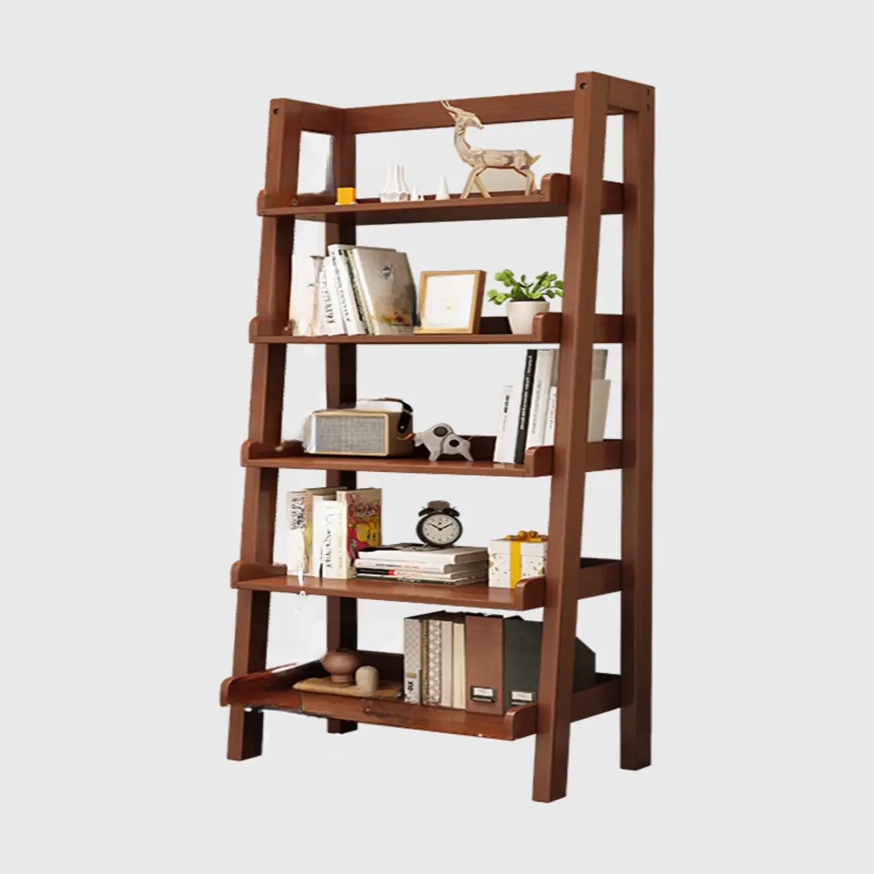 Rustic Ash Wood Ladder Bookshelf — White