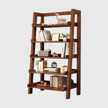 Rustic Ash Wood Ladder Bookshelf — White
