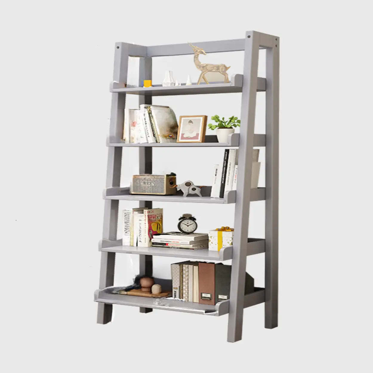 Rustic Ash Wood Ladder Bookshelf