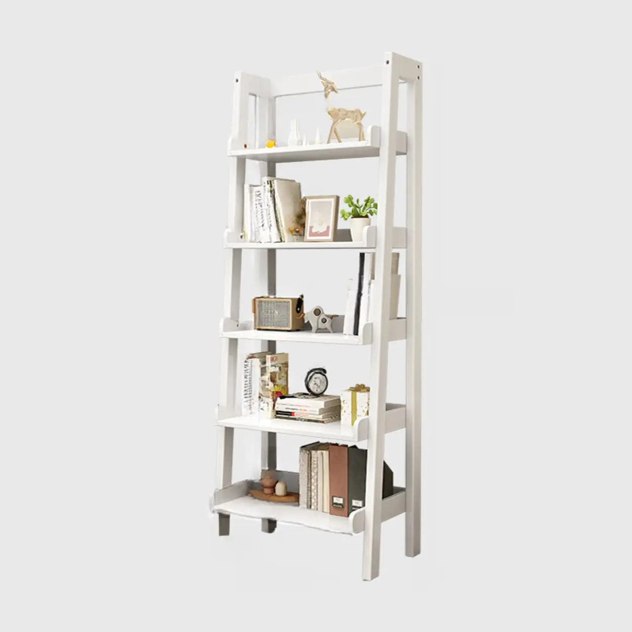 Rustic Ash Wood Ladder Bookshelf