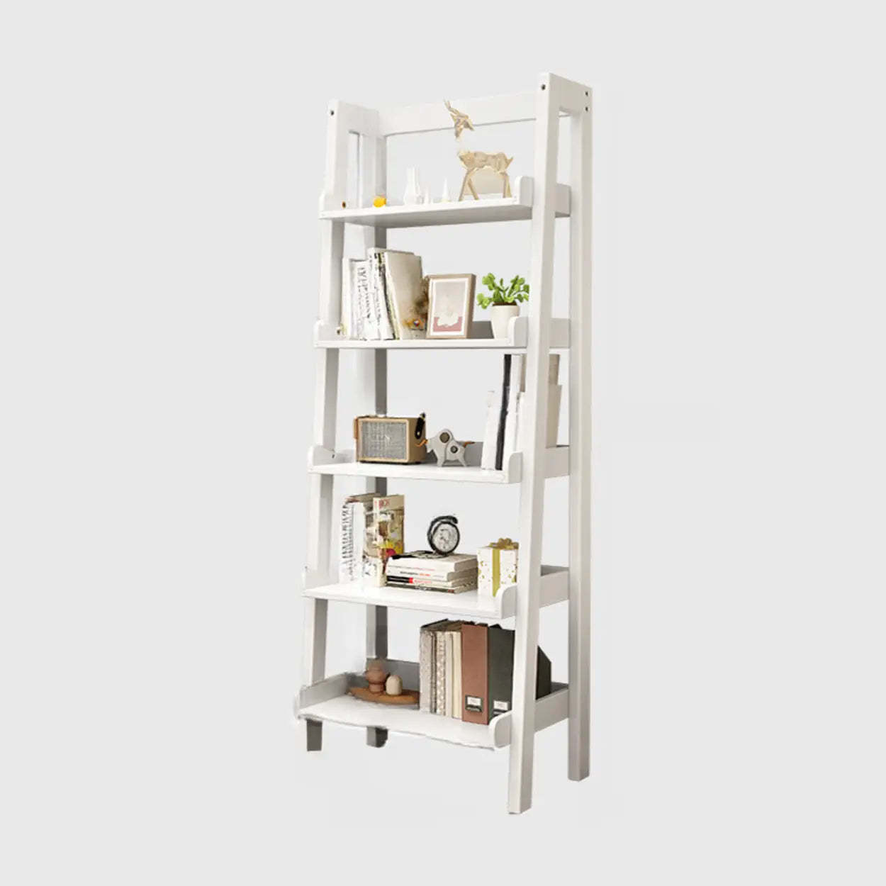 Rustic Ash Wood Ladder Bookshelf