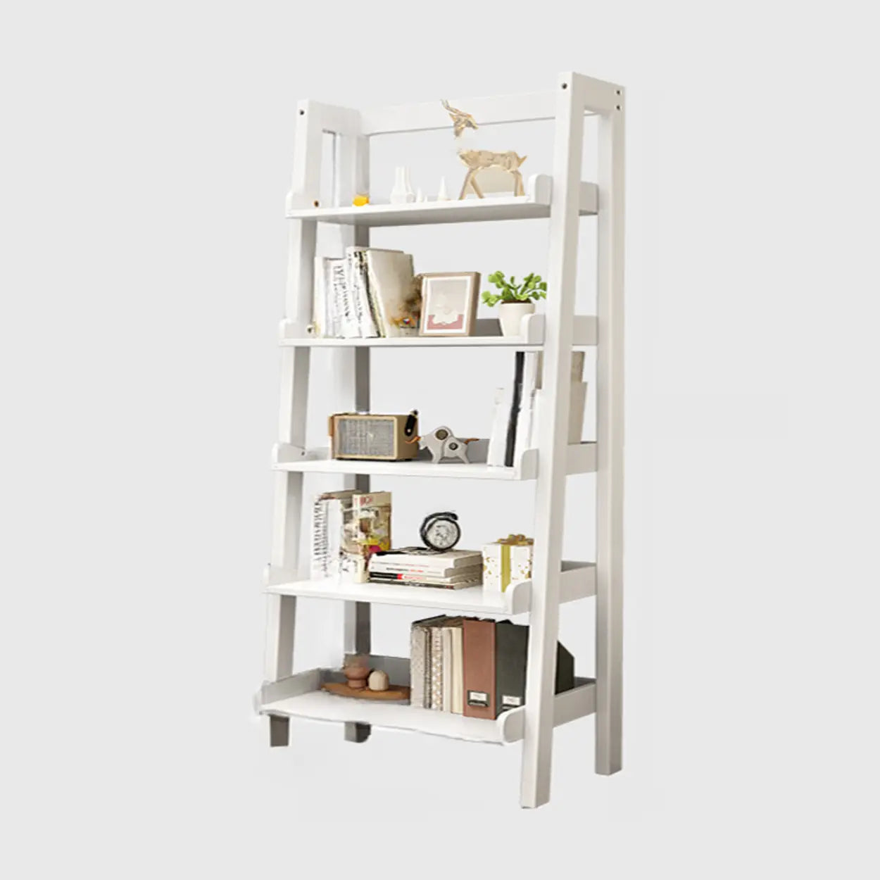 Rustic Ash Wood Ladder Bookshelf