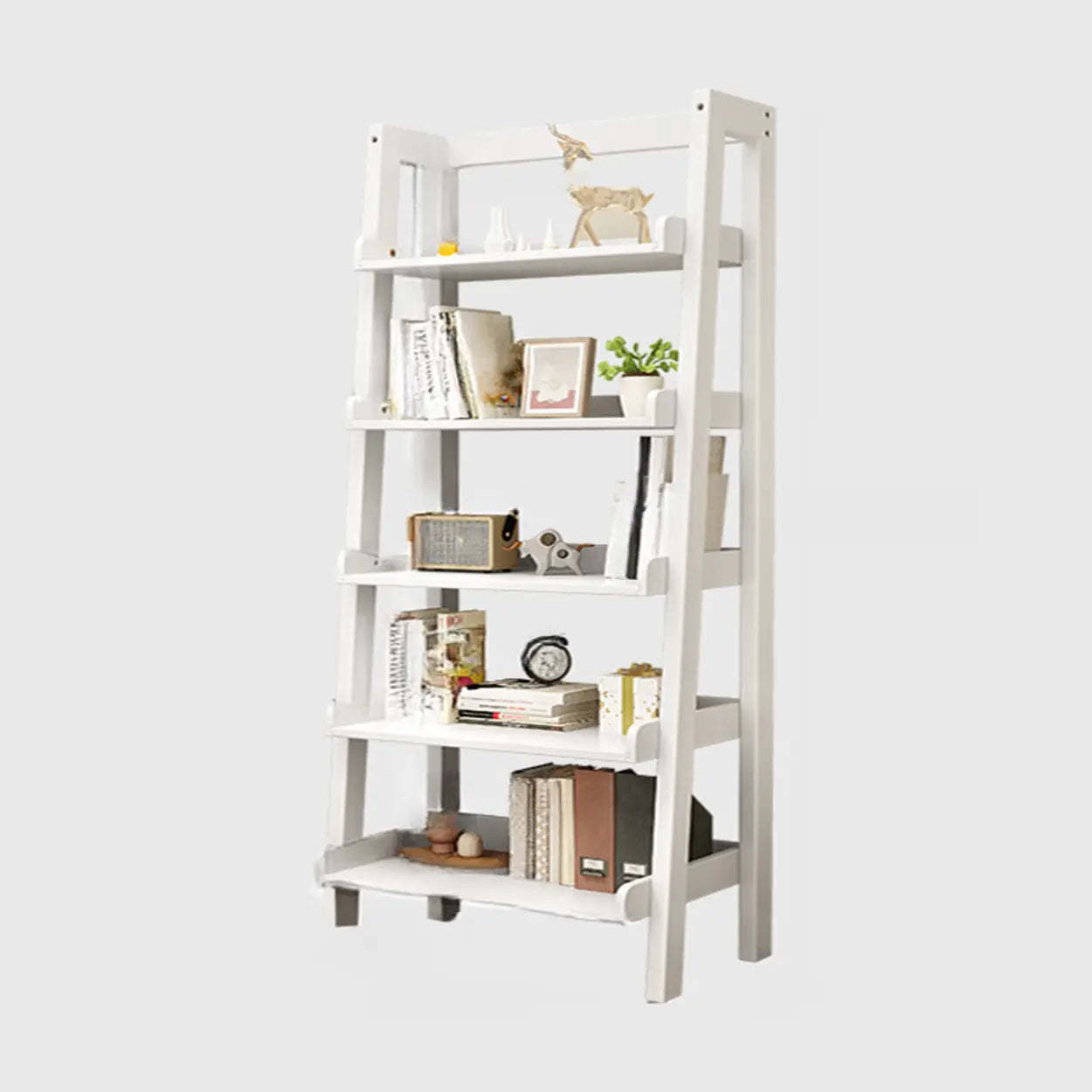 Rustic Ash Wood Ladder Bookshelf