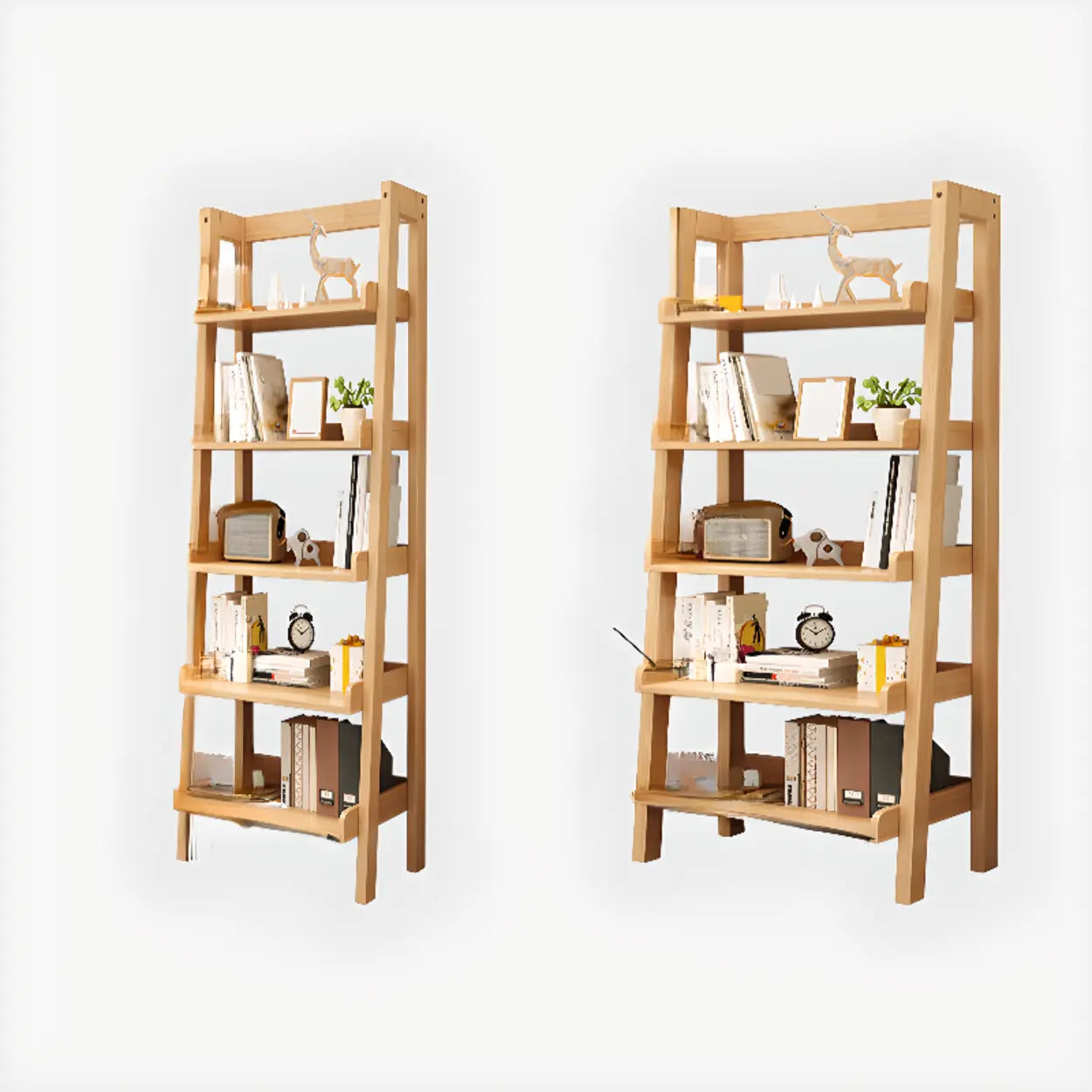 Rustic Ash Wood Ladder Bookshelf
