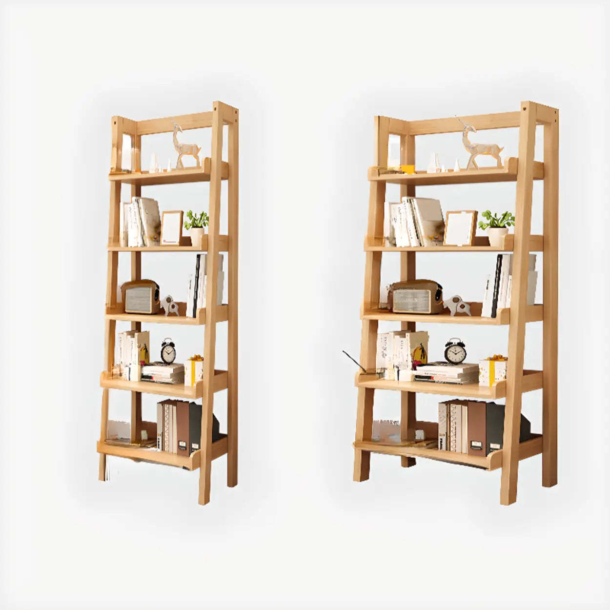 Rustic Ash Wood Ladder Bookshelf