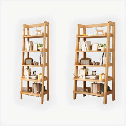 Rustic Ash Wood Ladder Bookshelf