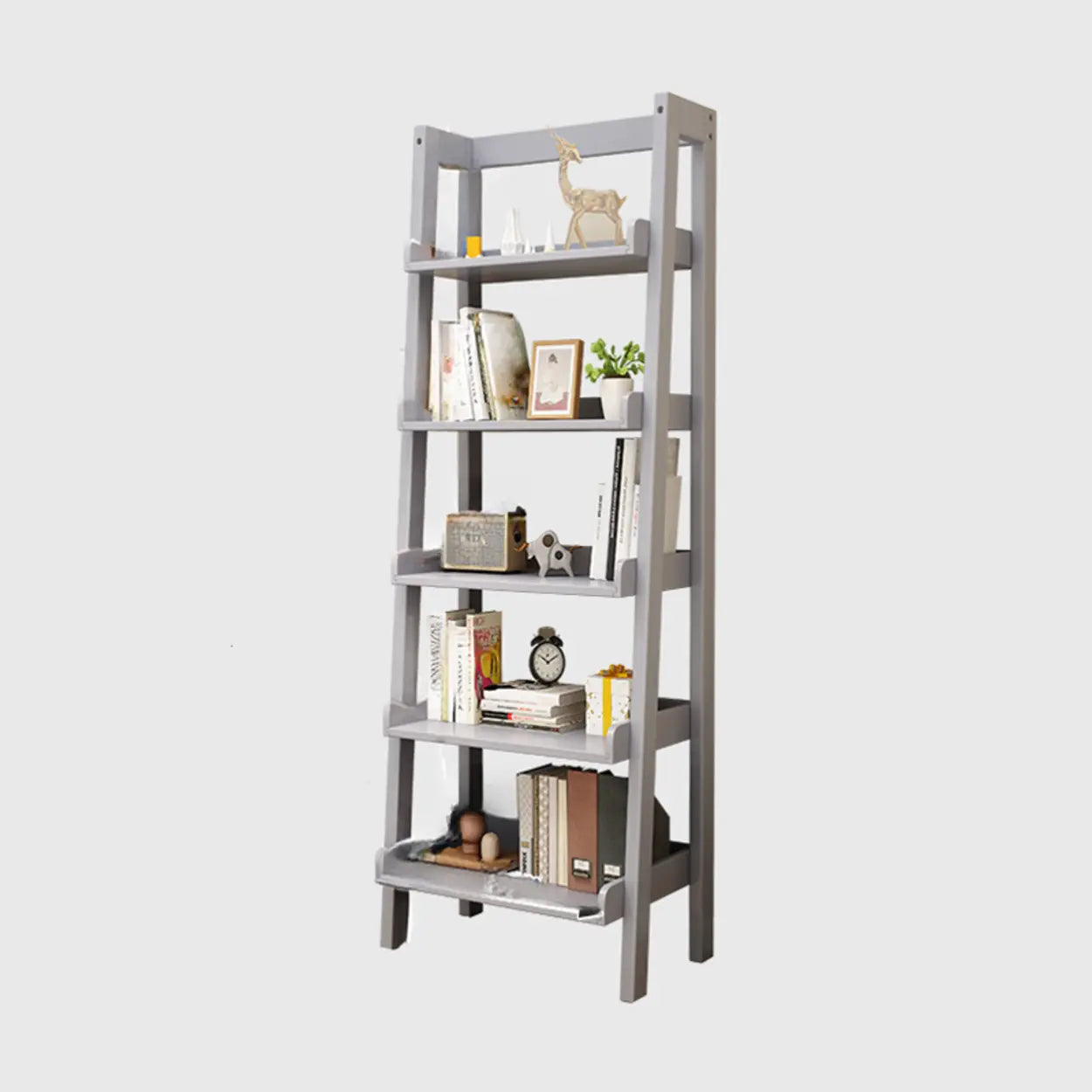 Rustic Ash Wood Ladder Bookshelf