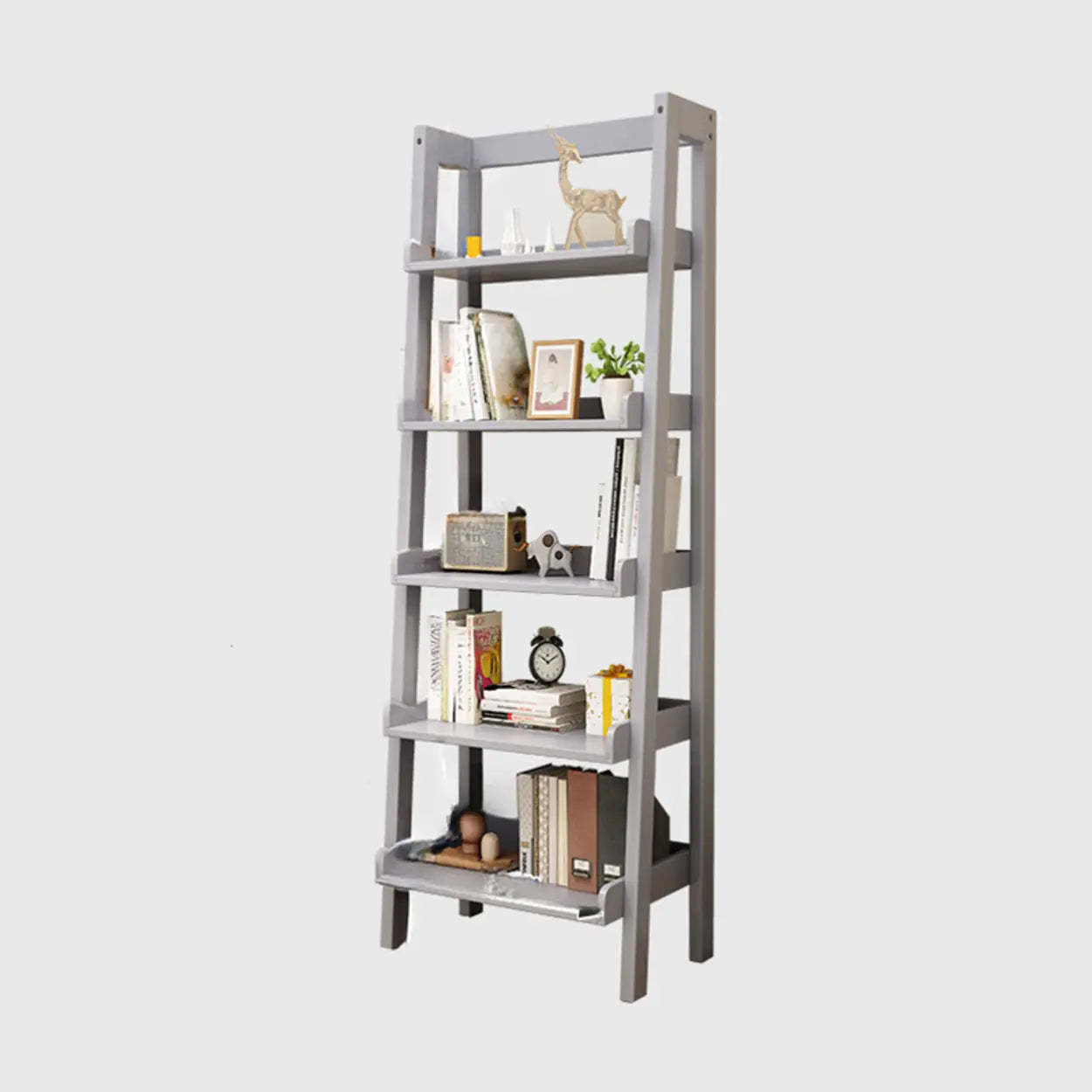 Rustic Ash Wood Ladder Bookshelf