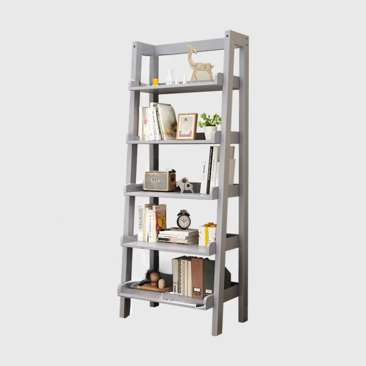 Rustic Ash Wood Ladder Bookshelf