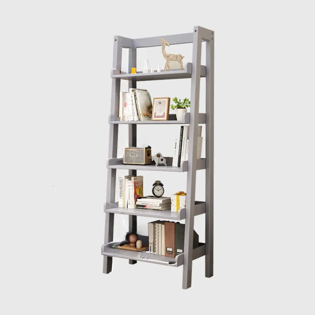 Rustic Ash Wood Ladder Bookshelf