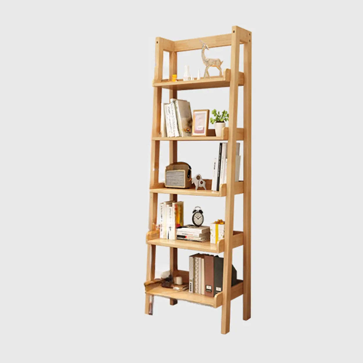 Rustic Ash Wood Ladder Bookshelf — Grey