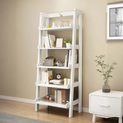 Rustic Ash Wood Ladder Bookshelf — Natural Finish
