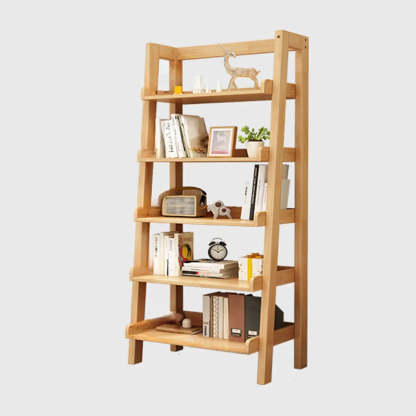 Rustic Ash Wood Ladder Bookshelf — Natural Finish