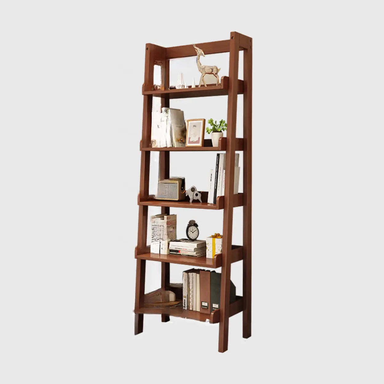 Nordic rust ladder wood bookcases — 20" L x 15" W x 64" H / Walnut