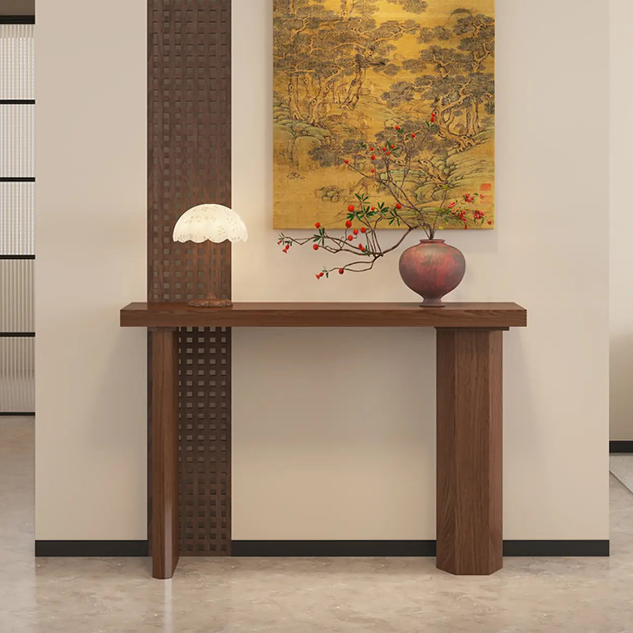 Rustic Asymmetric-Leg Wood Entryway Console Table — Ebony