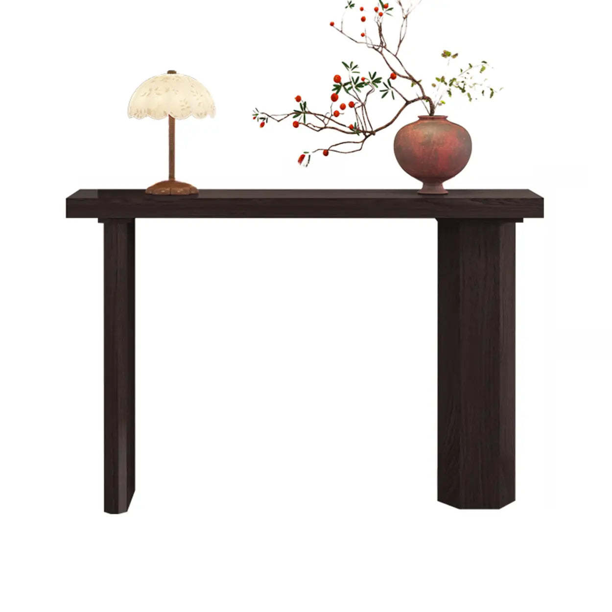 Rustic Asymmetric-Leg Wood Entryway Console Table — Nut-Brown