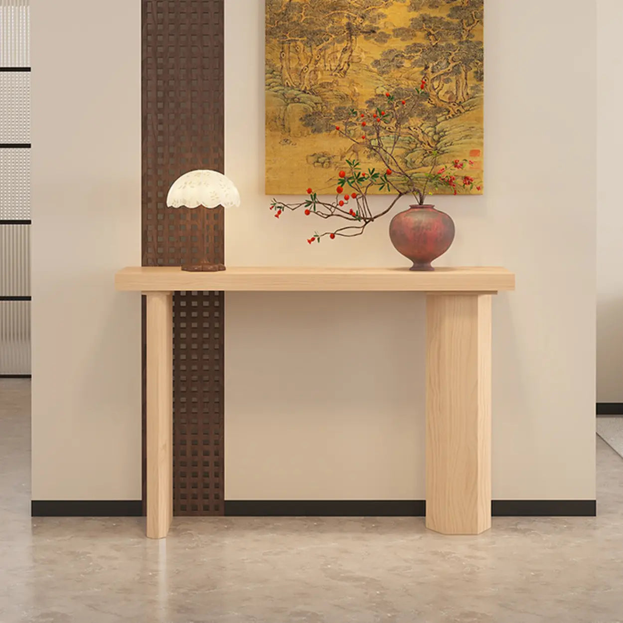 Rustic Asymmetric-Leg Wood Entryway Console Table — Ebony