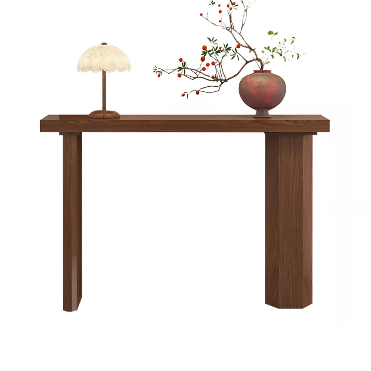 Rustic Asymmetric-Leg Wood Entryway Console Table — Nut-Brown