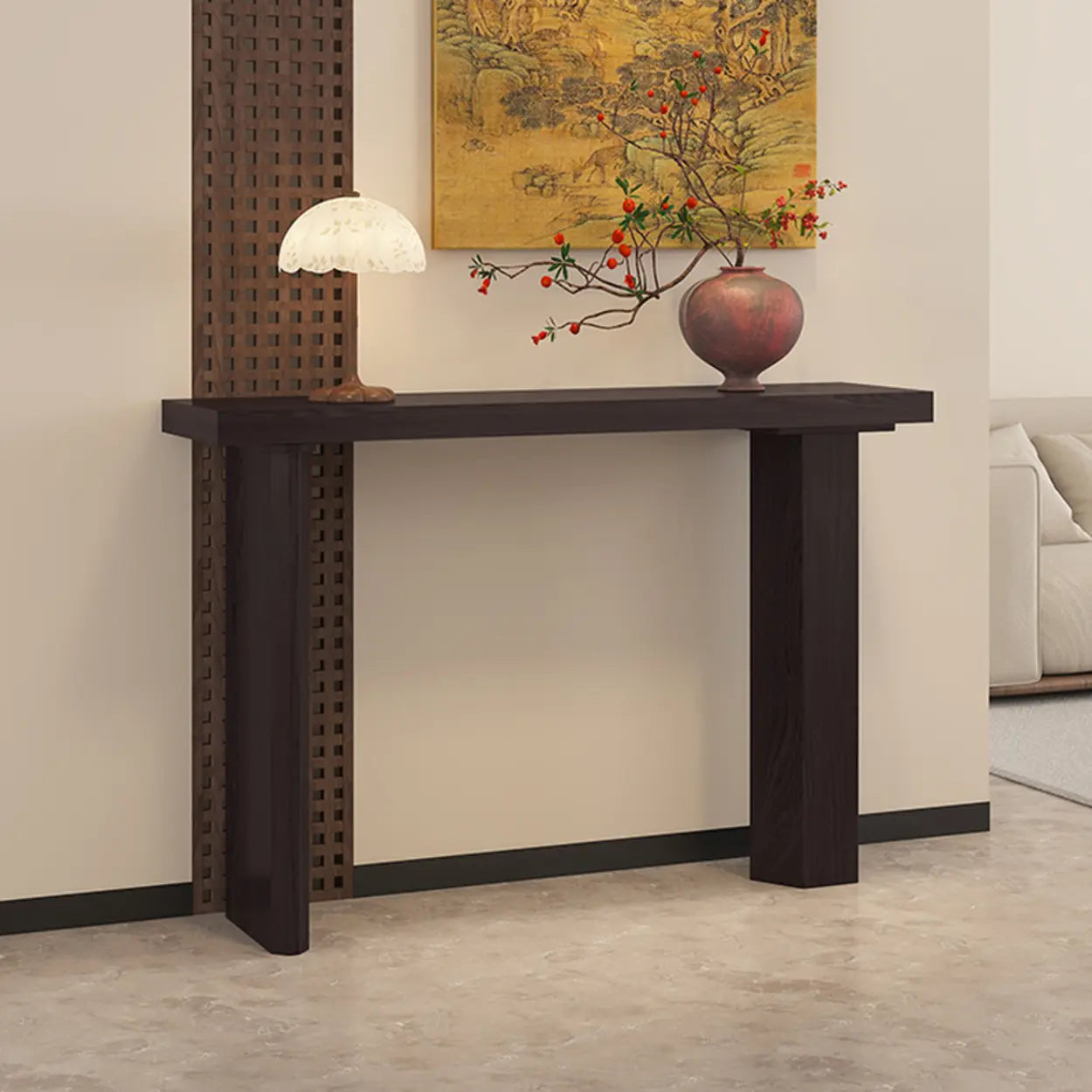 Rustic Asymmetric-Leg Wood Entryway Console Table — Ebony
