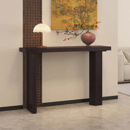 Rustic Asymmetric-Leg Wood Entryway Console Table — Ebony