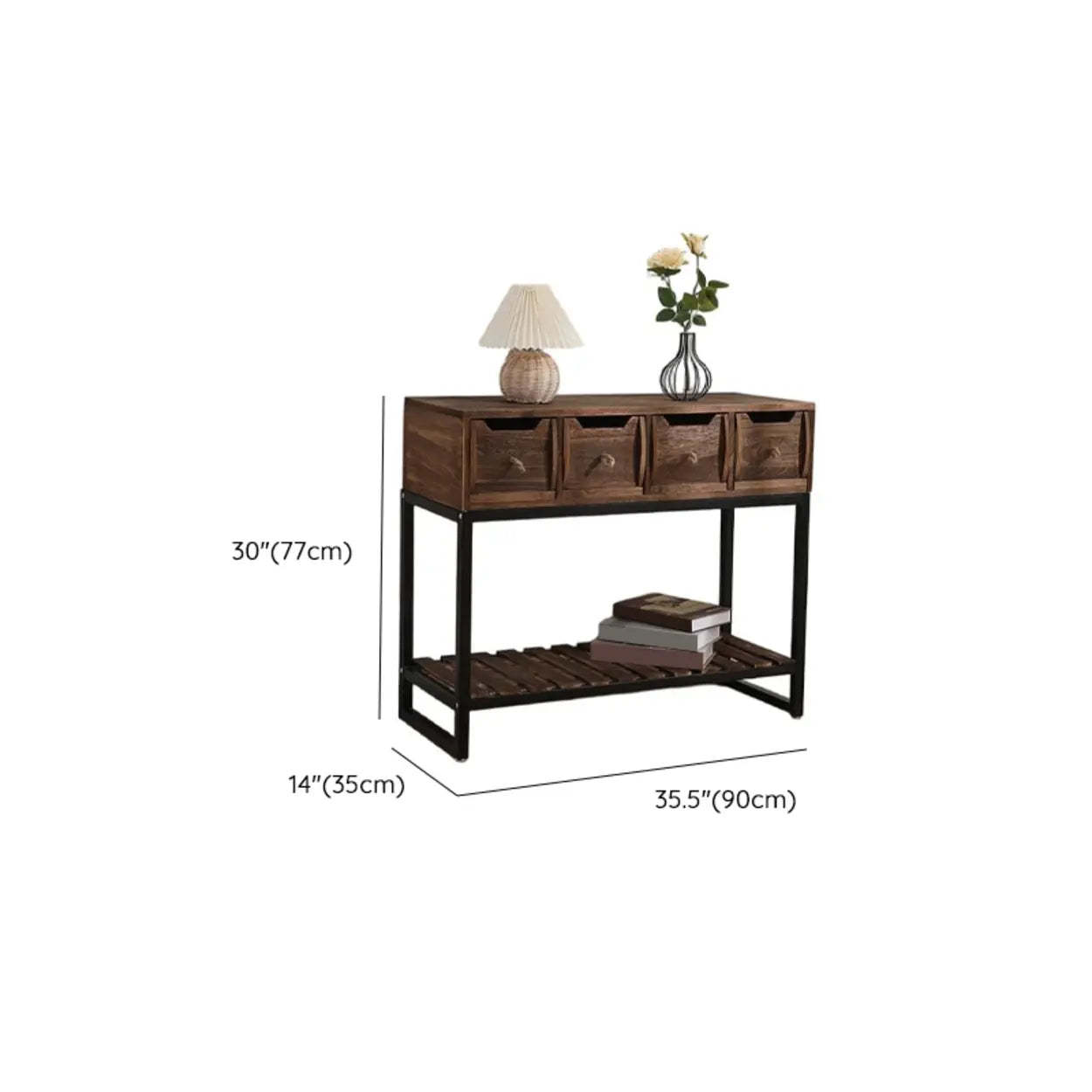 Rustic Black Frame Wood Square Storage Console Table
