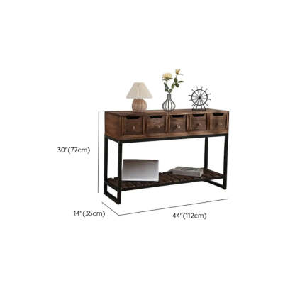 Rustic Black Frame Wood Square Storage Console Table
