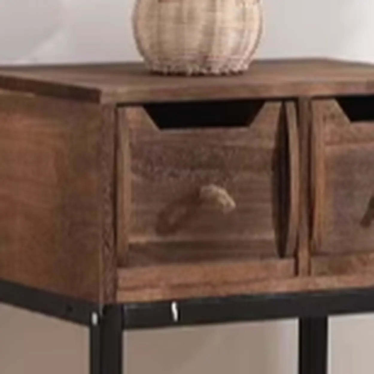 Rustic Black Frame Wood Square Storage Console Table