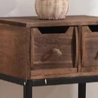 Rustic Black Frame Wood Square Storage Console Table
