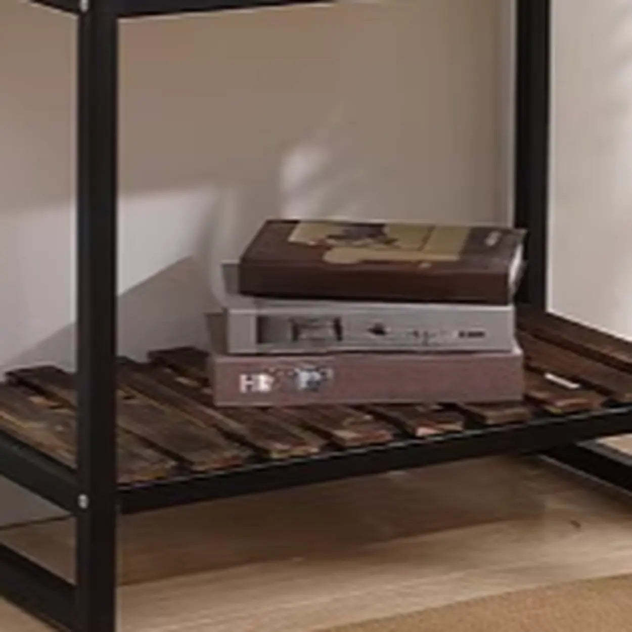 Rustic Black Frame Wood Square Storage Console Table