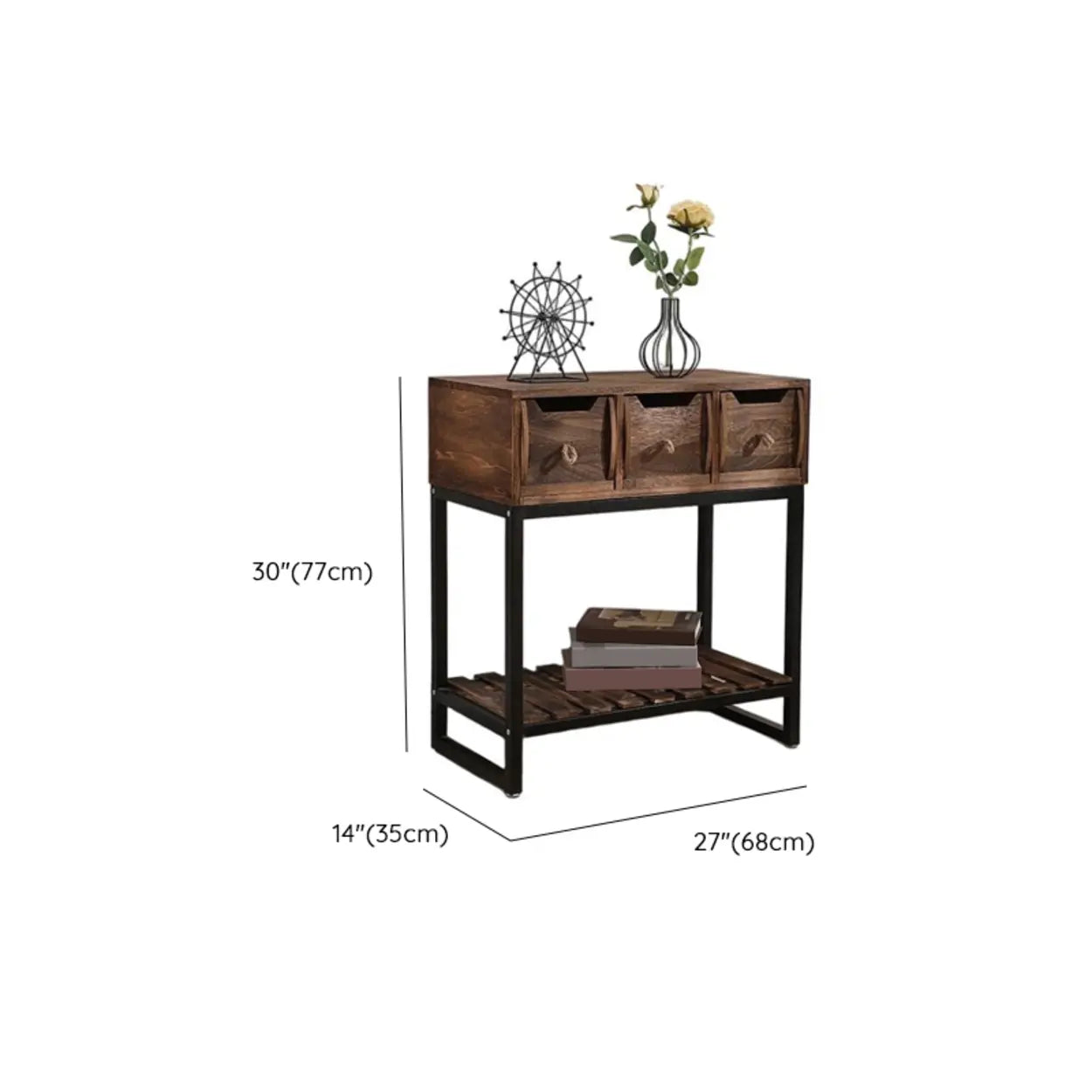 Rustic Black Frame Wood Square Storage Console Table