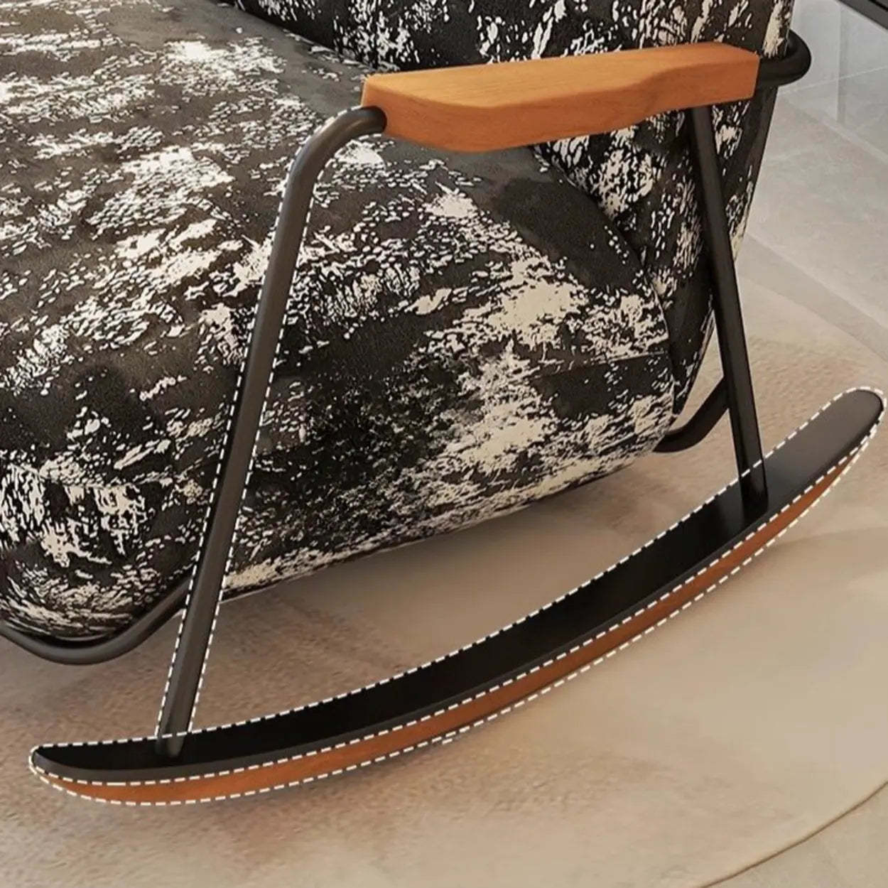 Rustic Black Pattern Stain-Resistant Rocking Chair
