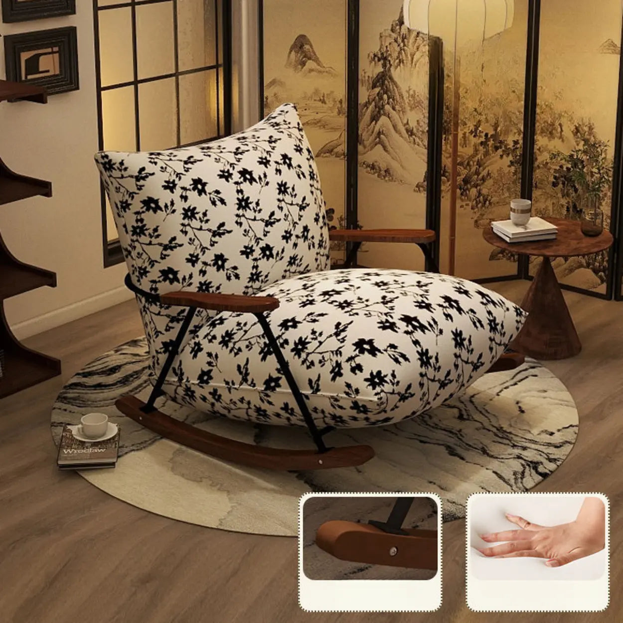 Rustic Black Pattern Stain-Resistant Rocking Chair — Red