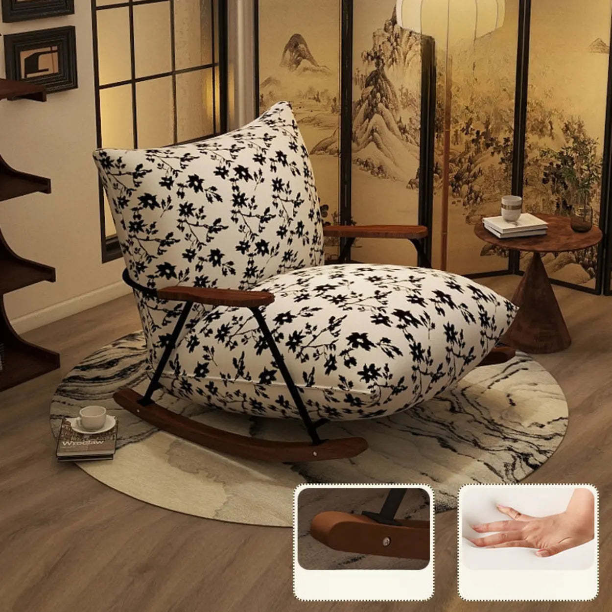 Rustic Black Pattern Stain-Resistant Rocking Chair — Red