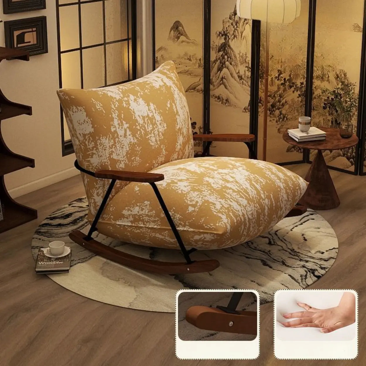 Rustic Black Pattern Stain-Resistant Rocking Chair