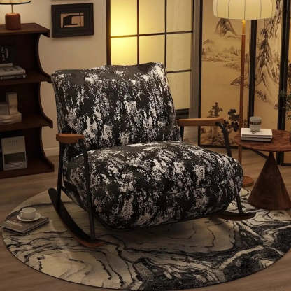 Rustic Black Pattern Stain-Resistant Rocking Chair