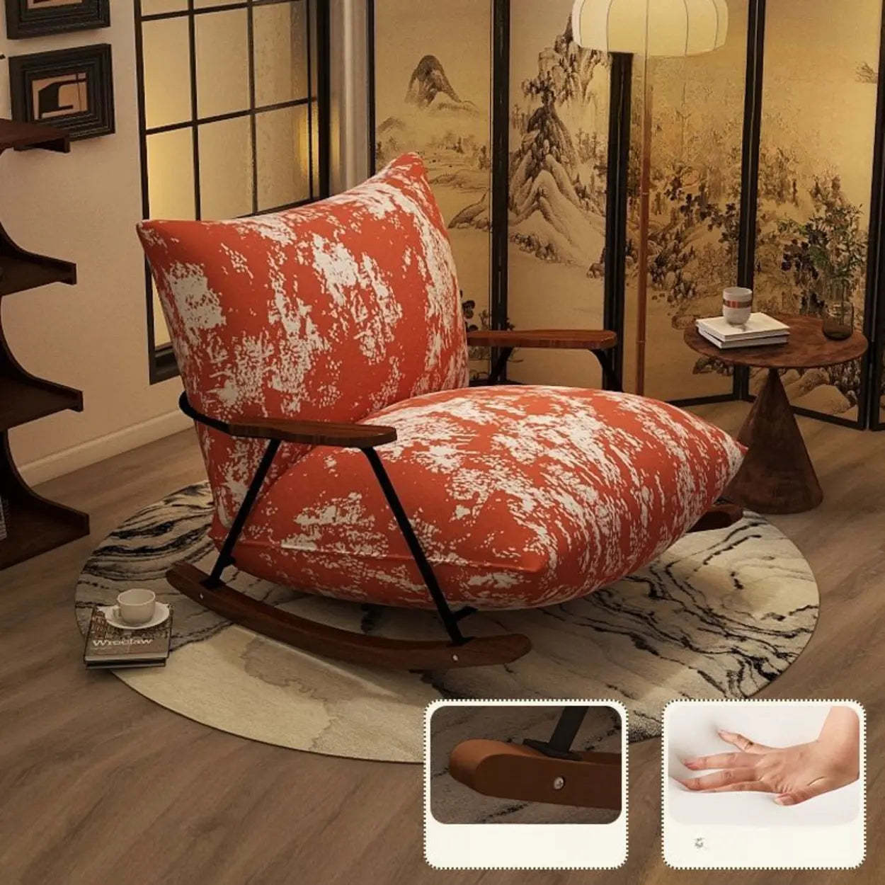 Rustic Black Pattern Stain-Resistant Rocking Chair