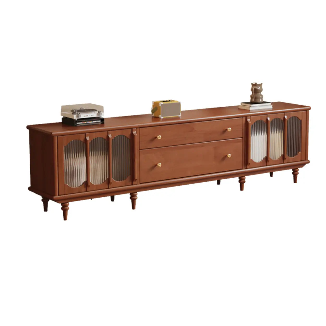 Rustic Black Wood Drawer Cabinet Long TV Stand — Solid Wood / Brown