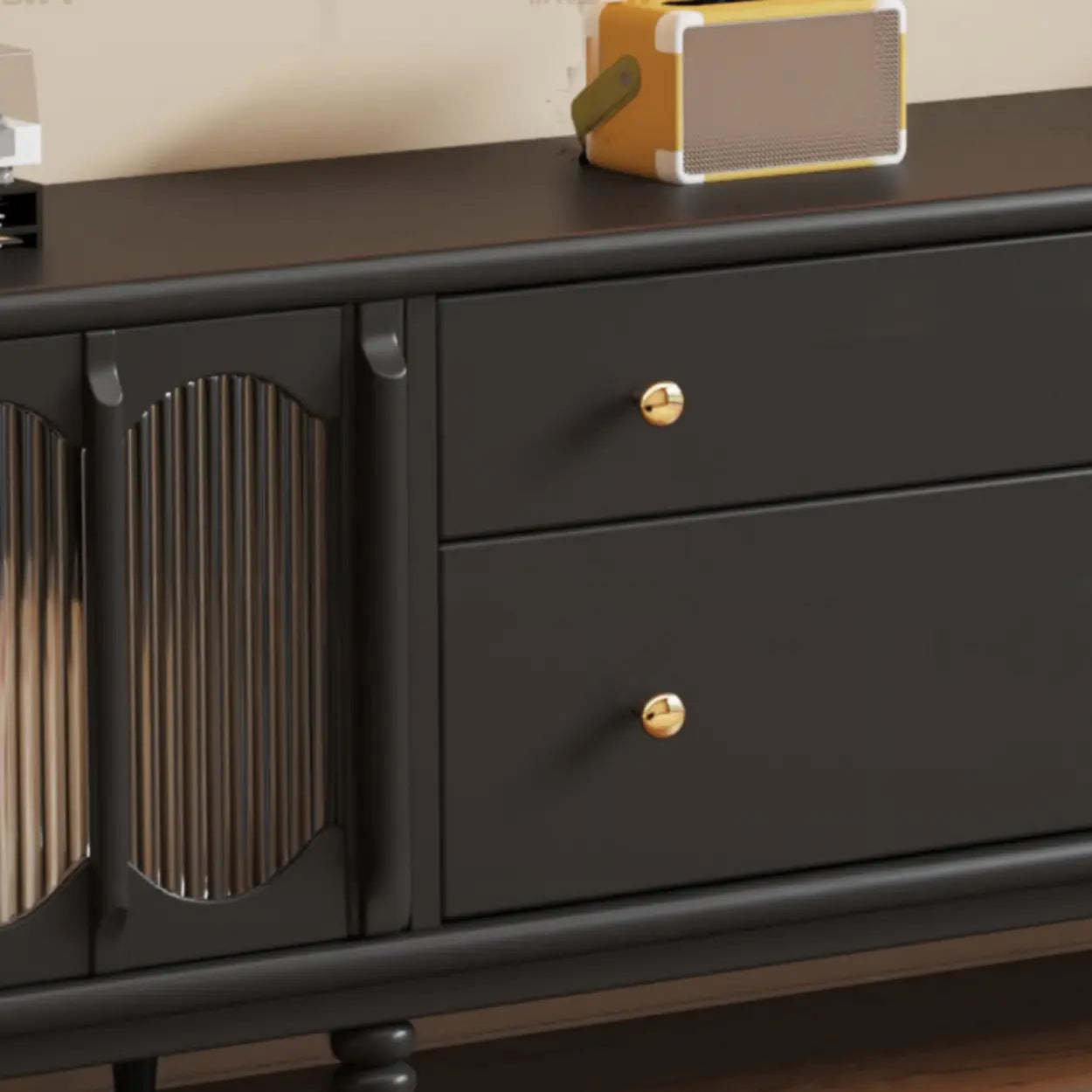 Rustic Black Wood Drawer Cabinet Long TV Stand