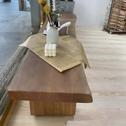 Rustic Brown Curved Pine Dining Bench