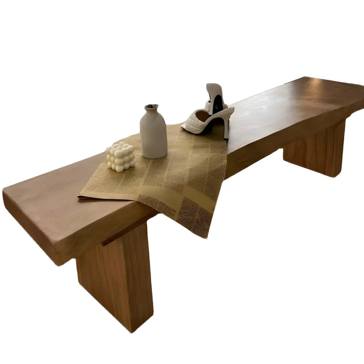 Rustic Brown Curved Pine Dining Bench