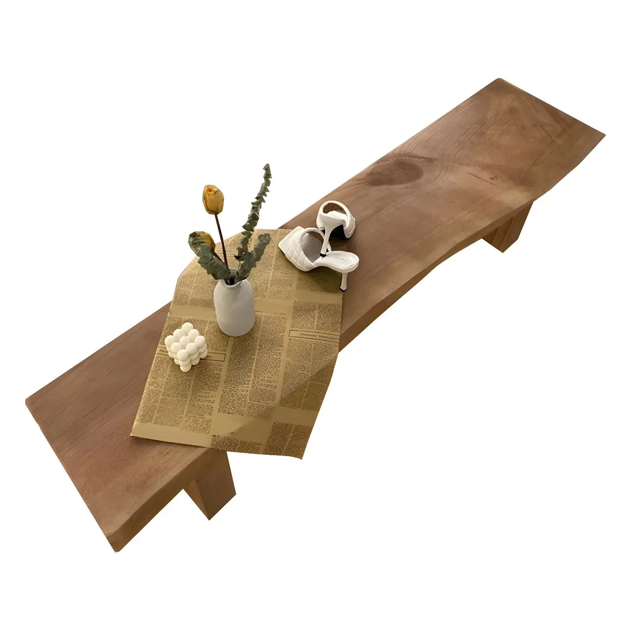 Rustic Brown Curved Pine Dining Bench