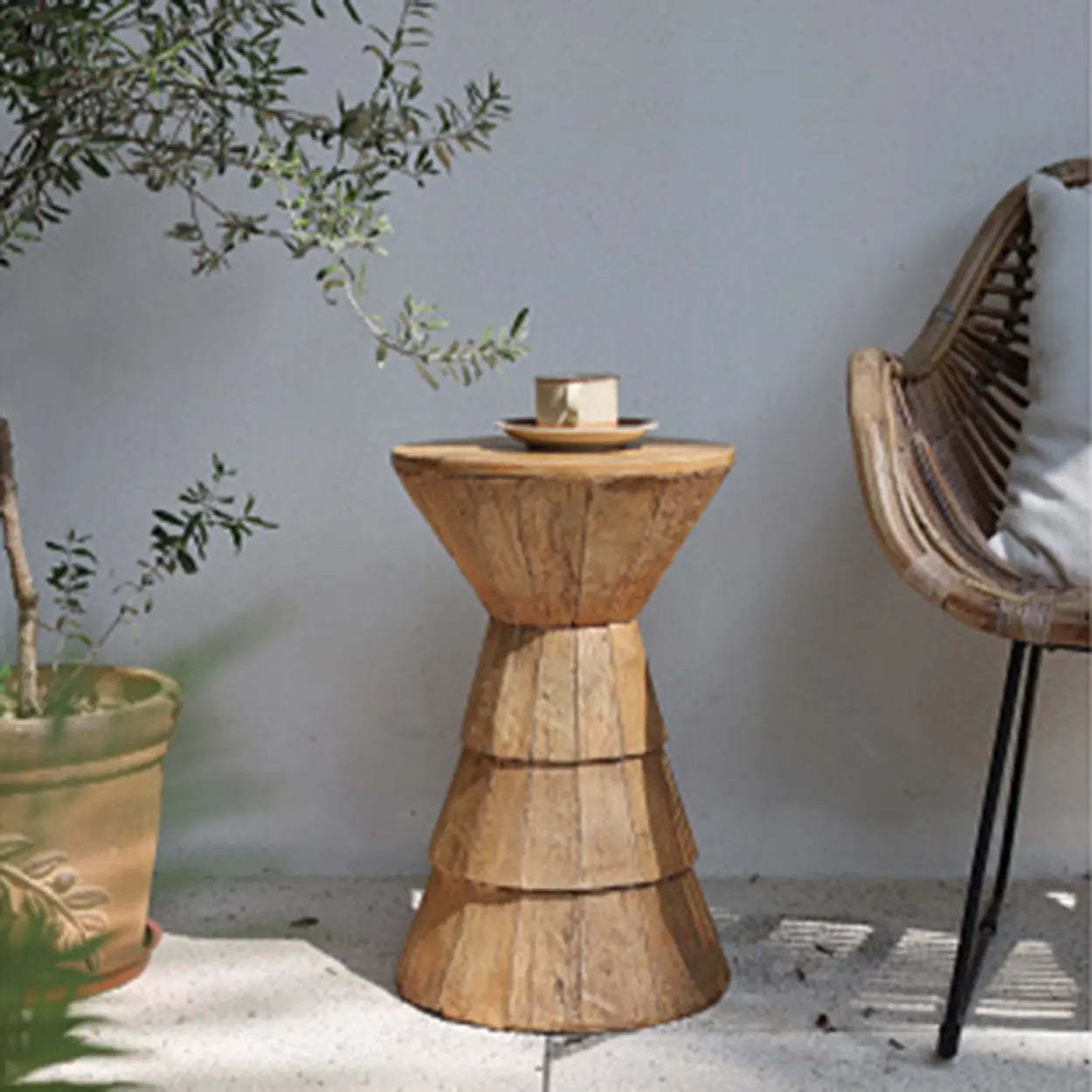 Rustic Brown Round Natural Wood Side Table