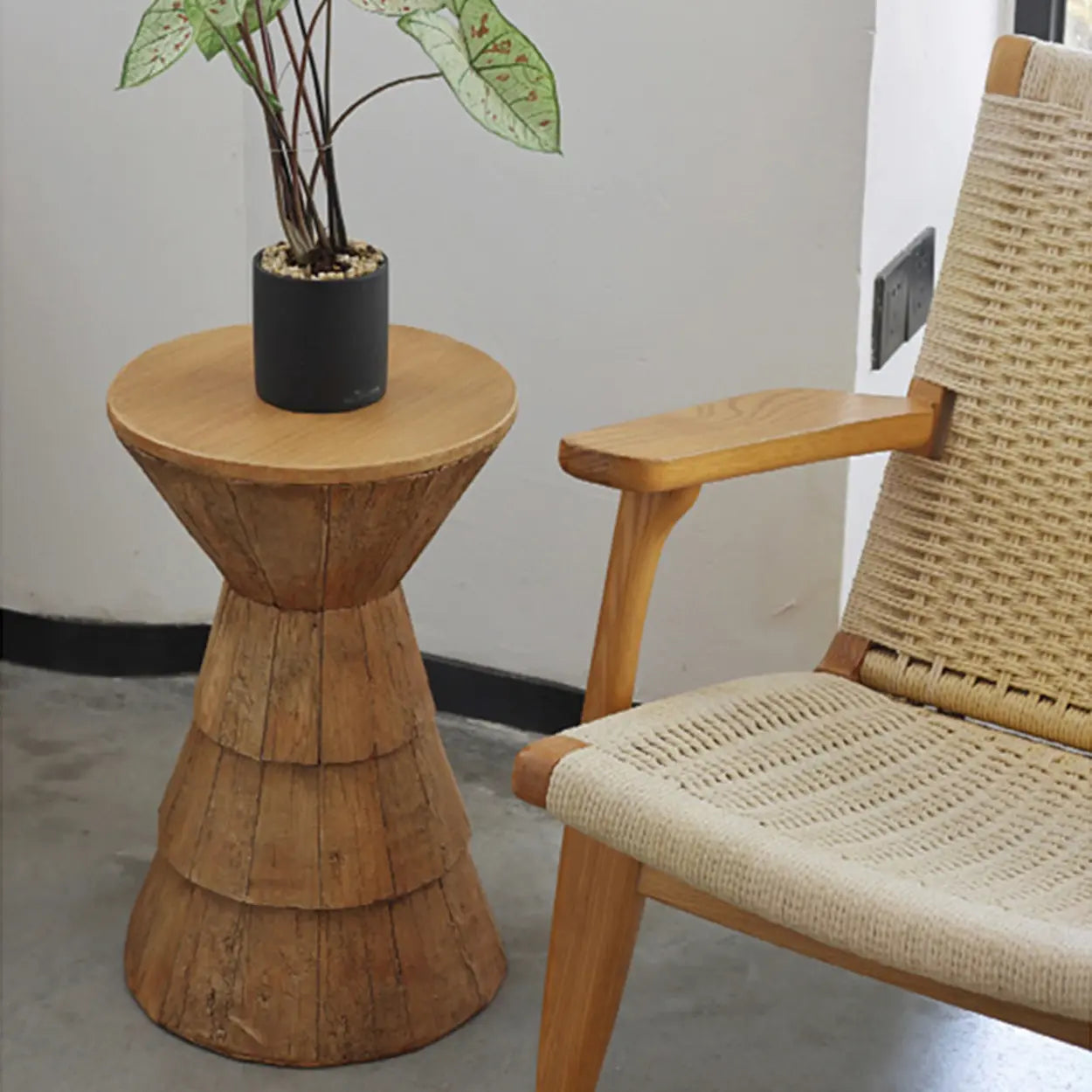 Rustic Brown Round Natural Wood Side Table — Brown