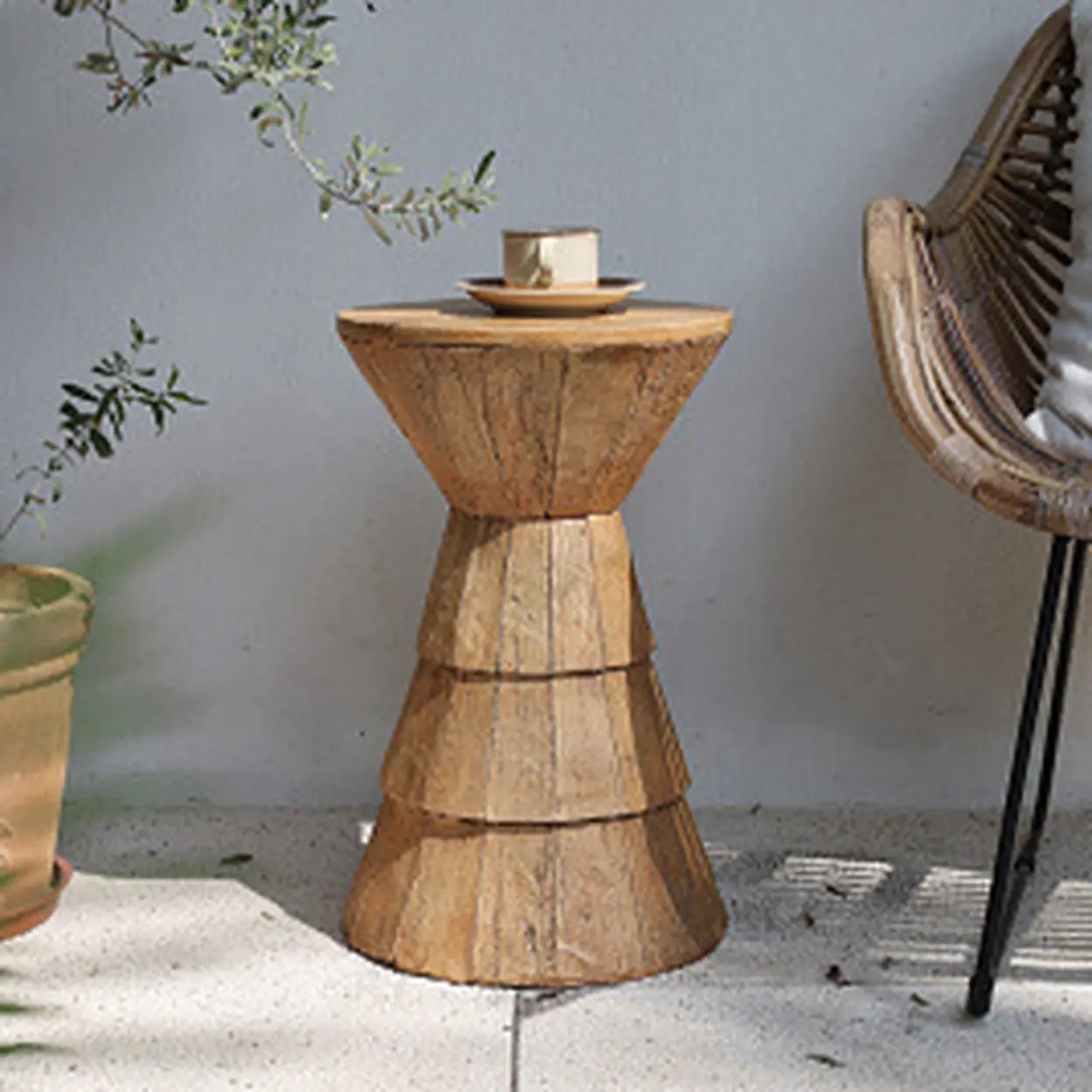 Rustic Brown Round Natural Wood Side Table