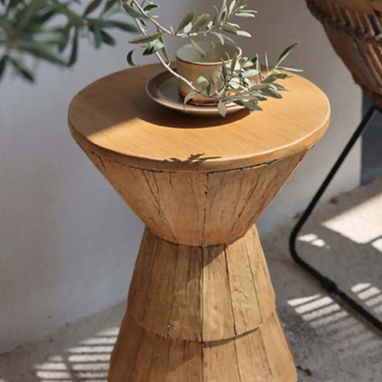 Rustic Brown Round Natural Wood Side Table