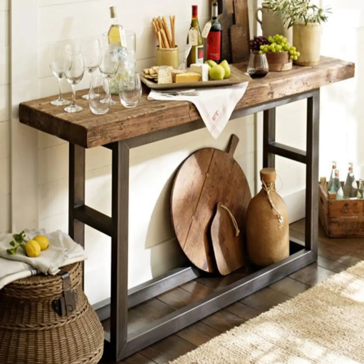 Rustic Brown Rectangular Narrow Console Table