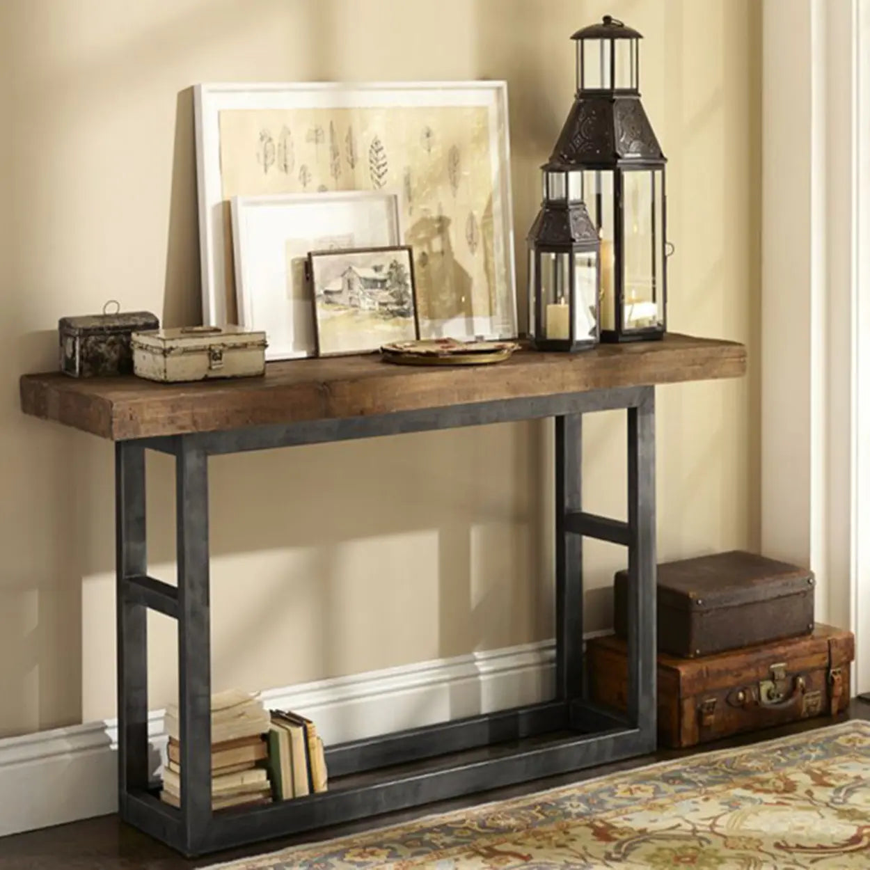 Rustic Brown Rectangular Narrow Console Table